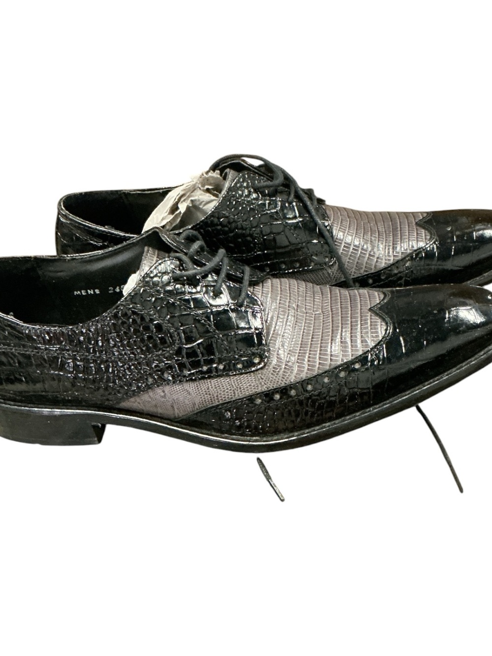 Men's Stacy Adam’s Black and Gray Dress Shoes - Croc-Texture Wingtip Oxford